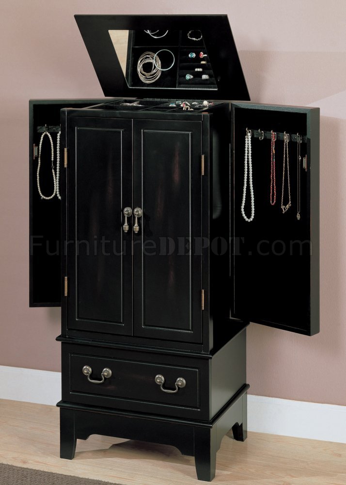 Black Finish Jewelry Armoire w/Storage Space - Click Image to Close