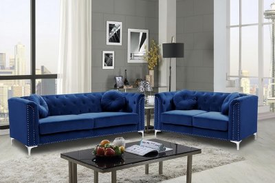 LCL-016 Sofa & Loveseat Set in Blue Velvet