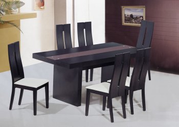 Modern Wenge Finish Dining Table with Glass Inlay [AHUDS-HC6142-HC6059]