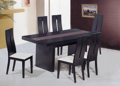 Modern Wenge Finish Dining Table with Glass Inlay