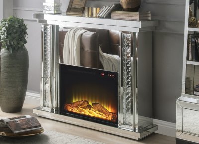 Nysa Fireplace 90254 in Mirror by Acme w/Adjustable Temperature