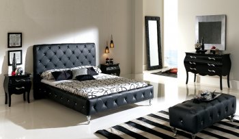 Nelly Black Tufted Leather Headboard Modern Bedroom [EFBS-Nelly Black]