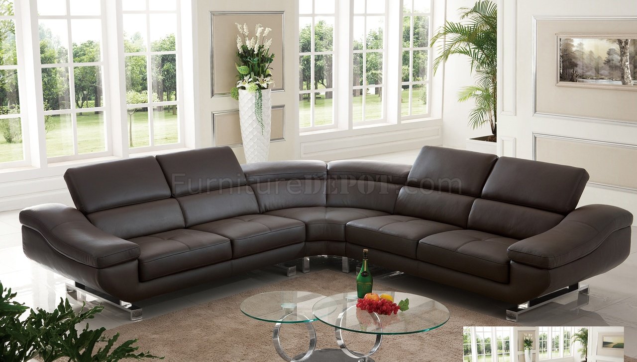 S805 Sectional Sofa in Chocolate Leather by Pantek - Click Image to Close