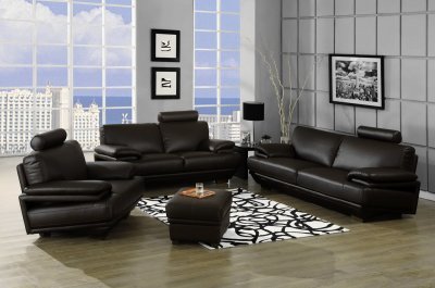 Modern Black Bonded Leather Sofa & Loveseat Set w/Options