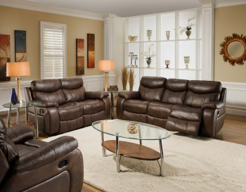 Brown Top Grain Premium Leather Modern Reclining Sofa w/Options [DOS-463-Tuscan]