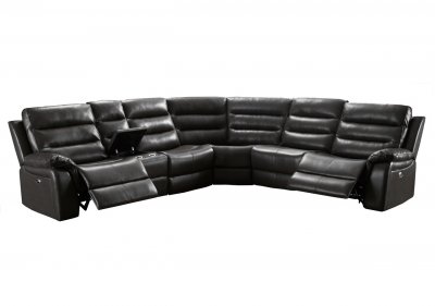 6450 Power Reclining Sectional Sofa in Charcoal PU by Lifestyle