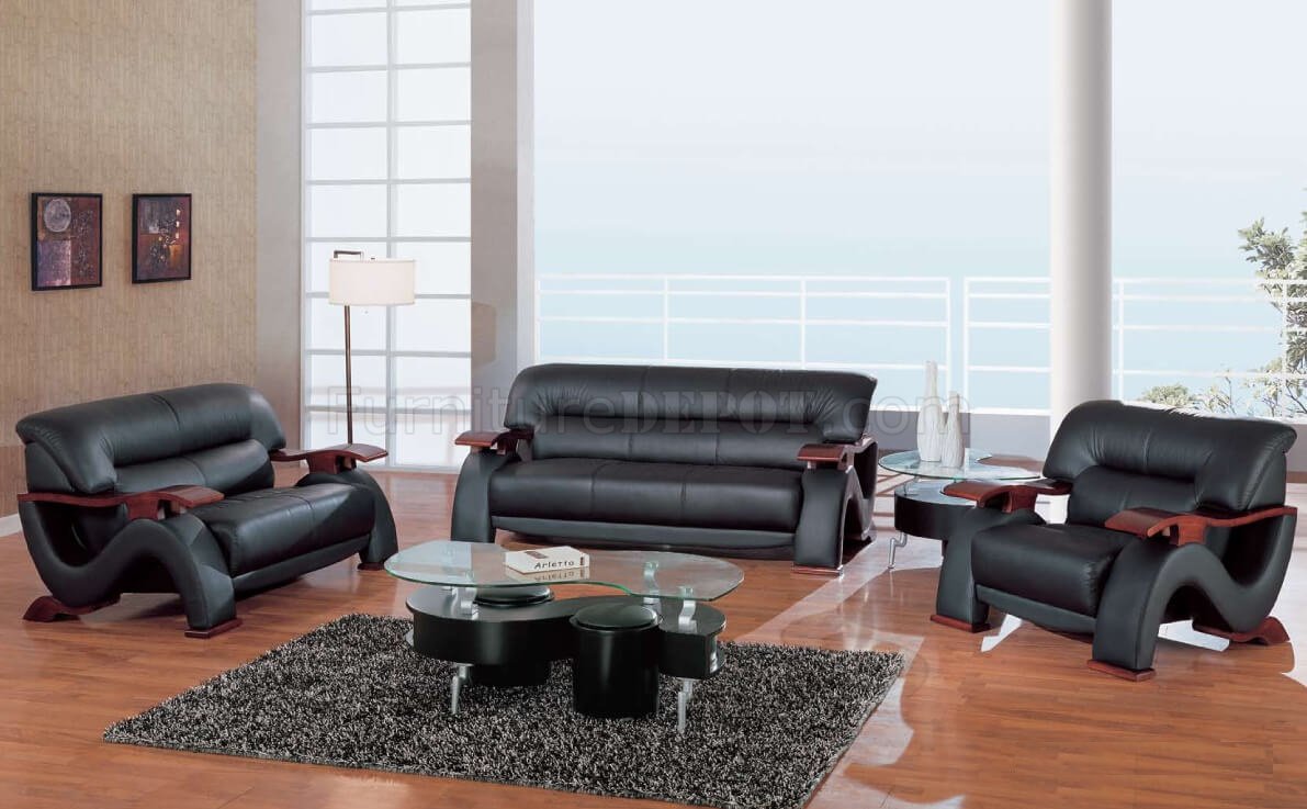 U2033 Loveseat in Black Bonded Leather by Global w/Options - Click Image to Close