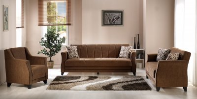 Porto Brown Fabric Modern Living Room Sleeper Sofa w/Storage