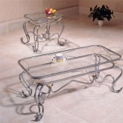Silver Metal Traditional 3PC Coffee Table Set w/Golden Accents