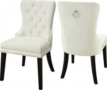 Nikki Dining Chair 740 Set of 2 Cream Velvet Fabric by Meridian [MRDC-740 Nikki Cream]