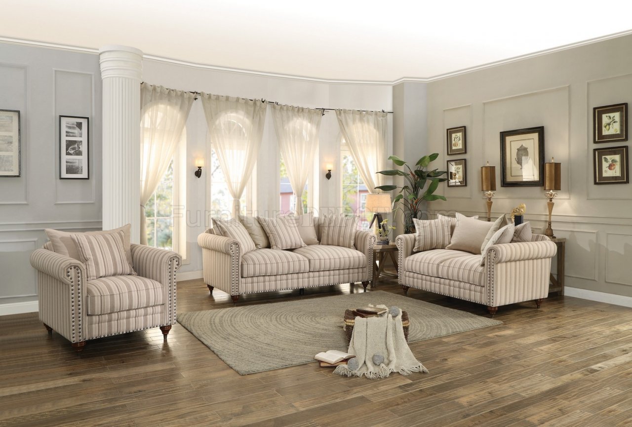Hadleyville Sofa 8455 in Stripe Fabric by Homelegance w/Options - Click Image to Close