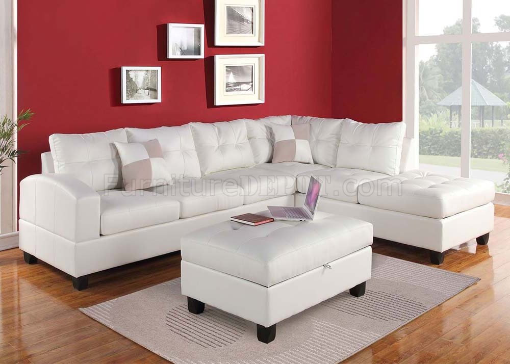 51175 Kiva Sectional Sofa In White, White Bonded Leather Sectional Sofa