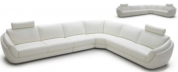 White Full Italian Leather Modern Sectional Sofa w/Headrests [VGSS-1377 Calla]