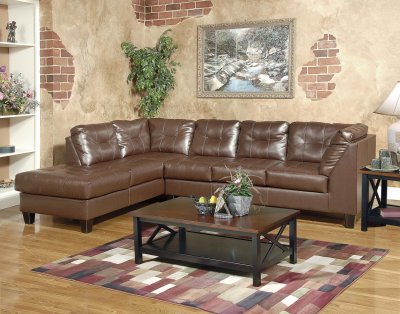 Brown Bonded Leather Modern Sectional Sofa W/Tufted Seats