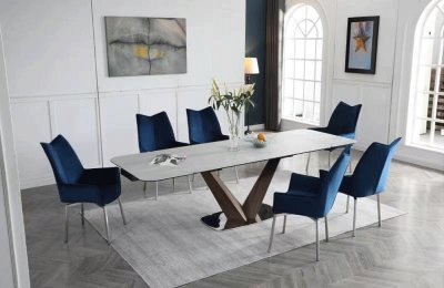9188 Dining Table by ESF w/Optional 1218 Blue Chairs