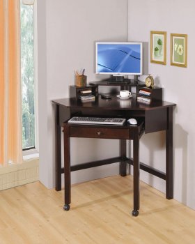 Rich Cherry Finish Modern Home Office Small Corner Desk w/Roller [CROD-800983]