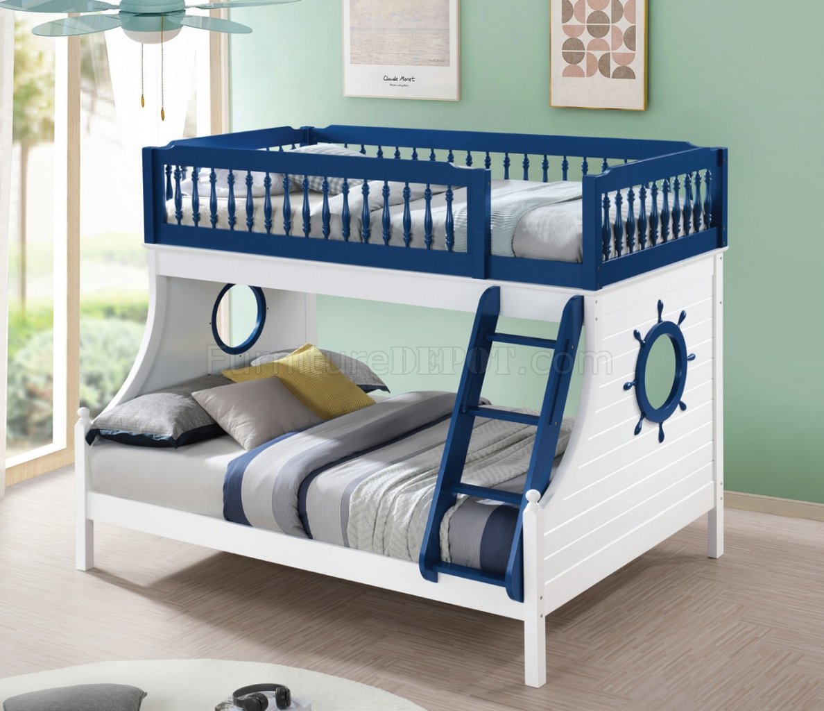 Farah Bunk Bed Bd00493 In White Navy, Navy Bunk Beds