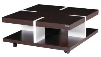 Brown & White Solid Wood Modern Coffee Table w/Casters [IKCT-NATURAL]