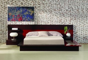 Wenge Finish Contemporary Bedroom Set w/Red Details [VGBS-Rimini-Wenge]