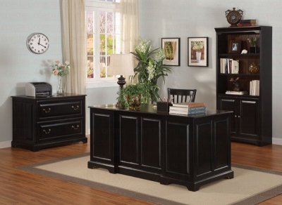 Two-Tone Dark Finish Office Desk w/Storage Drawers & File Spaces