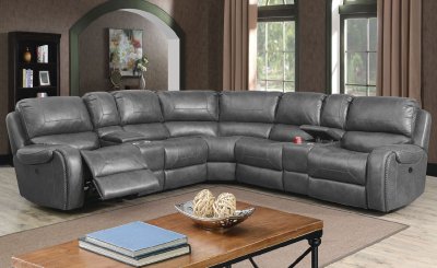 Joanne Power Motion Sectional Sofa CM6951GY in Gray Leatherette