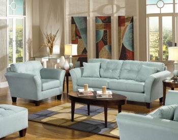 Light Blue Fabric Modern Sofa & Loveseat Set w/Wood Legs [JFS-4271 Riviera Tranquil]