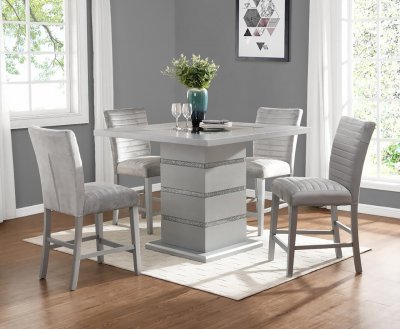 D1903BT Bar Table & Chairs 5Pc Set in Silver by Global