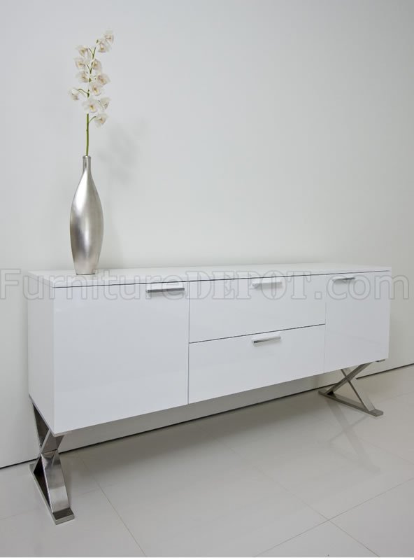 White Lacquer Finish Modern Buffet w/Metal Legs - Click Image to Close