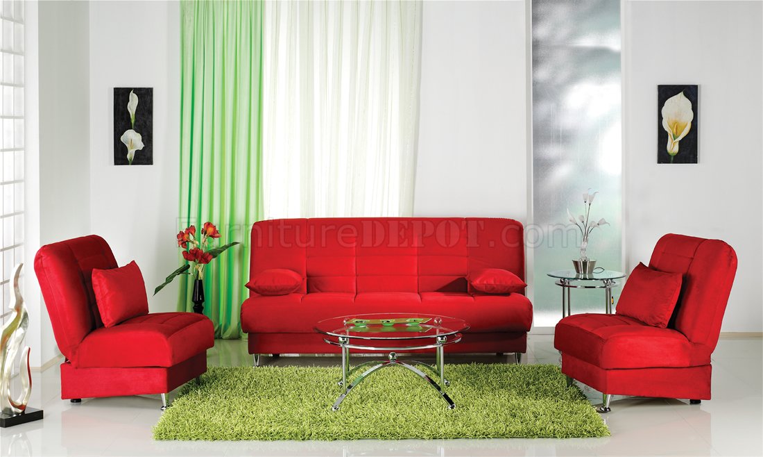 Vegas Rainbow Red Sofa Bed in Microfiber by Mondi - Click Image to Close