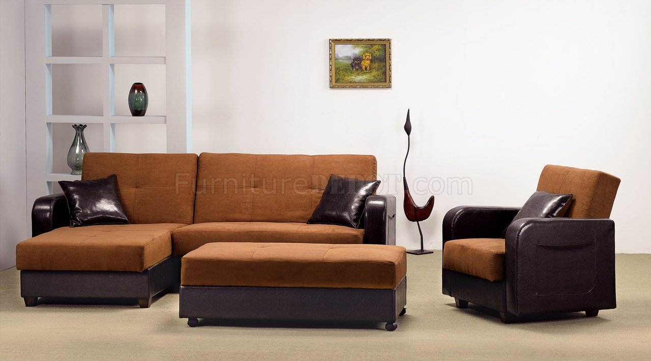 Two Tone Tan Rich Brown Contemporary, Tan Sectional Sleeper Sofa