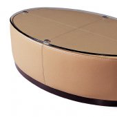 Oval Coffee Table with Beige Faux Leather Upholstery