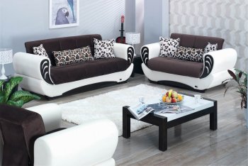 Brown Fabric & White Vinyl Modern Convertible Sofa Bed w/Options [MYSB-SanFrancisco]