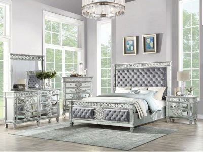 Varian Bedroom BD02303Q Gray Velvet & Mirrored by Acme