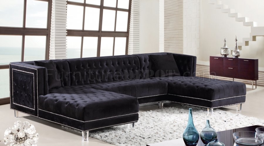 Moda Sectional Sofa 631 In Black Velvet, Black Velvet Sofa With Chaise