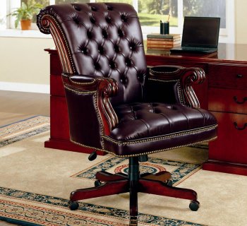 Traditional Burgundy Vinyl Executive Chair w/Nailhead Trim [CROC-800142]