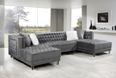LCL-010 Sectional Sofa in Gray Velvet