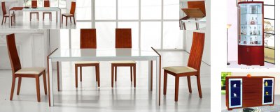Cherry Finish Modern Dining Room w/Metal Framed Table