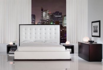 White Full Leather Ludlow Bed with Oversized Tufted Headboard [MLB-LUDLOW-WHT]