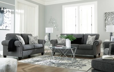 Agleno Sofa & Loveseat Set 78701 in Charcoal Fabric by Ashley
