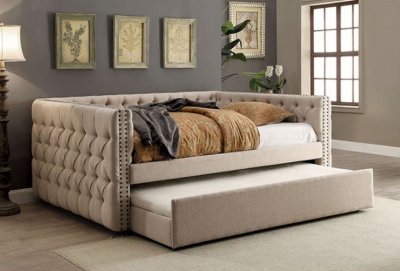 Suzanne Daybed CM1028 in Ivory Linen-Like Fabric w/Options