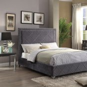 Hampton Upholstered Bed in Grey Velvet Fabric w/Options
