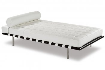Black or White Button-Tufted Leather Stylish Day Bed w/Bolster [AHUSB-F904]