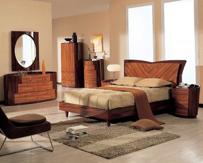 Two-Tone Finish Real Wood Modern Bedroom Set
