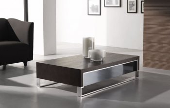 Wenge Finish Contemporary Coffee Table W/Side Glass [JMCT-888 old]