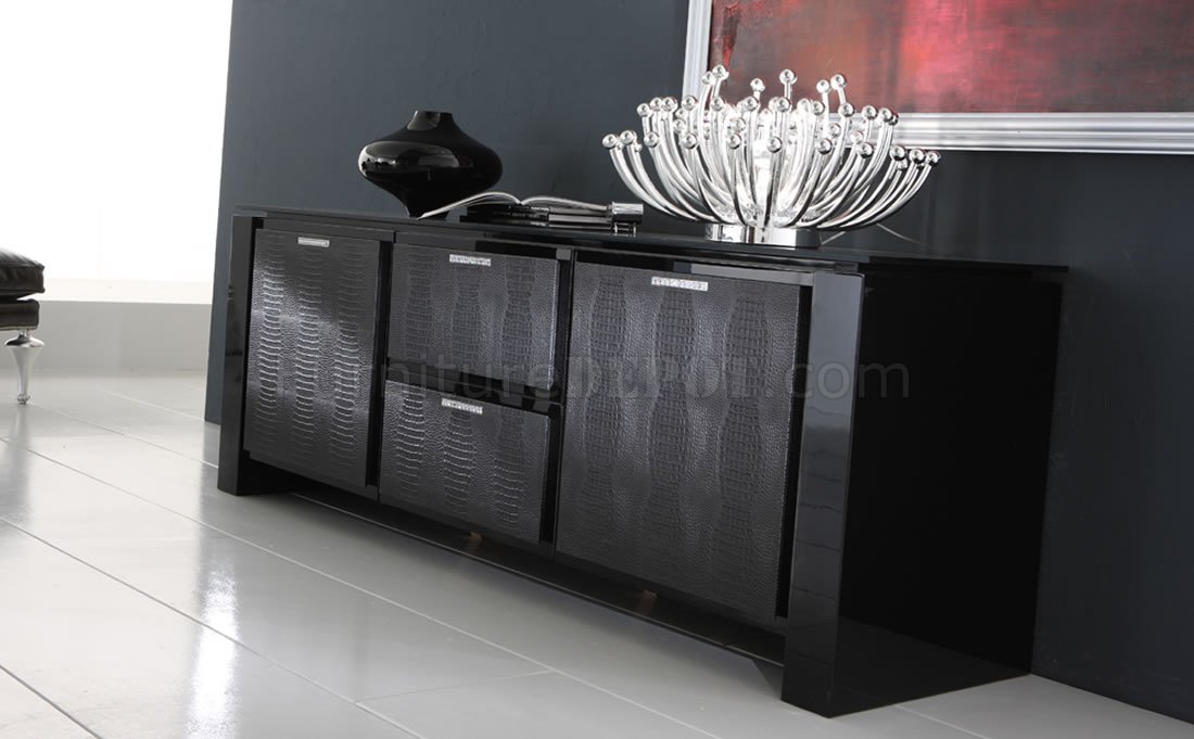 Black Finish Modern Buffet With Crystal Inlays