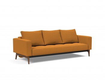 Cassius Quilt Sofa Bed Orange Fabric w/Wood Legs by Innovation [INSB-Cassius-Quilt-Wood-893]