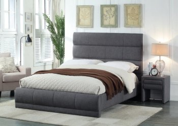 Cooper Upholstered Bed in Grey Linen Fabric w/Options [MRB-Cooper Grey]