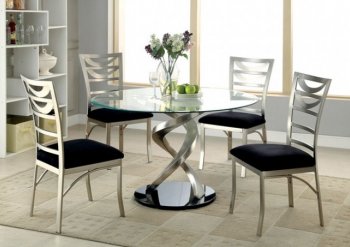 Roxo CM3729 5Pc Dining Set w/Round Table in Metal, Glass & Black [FADS-CM3729T-Roxo]