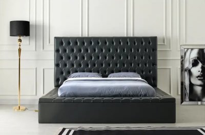 Landmark Upholstered Bed B301 in Black Vinyl