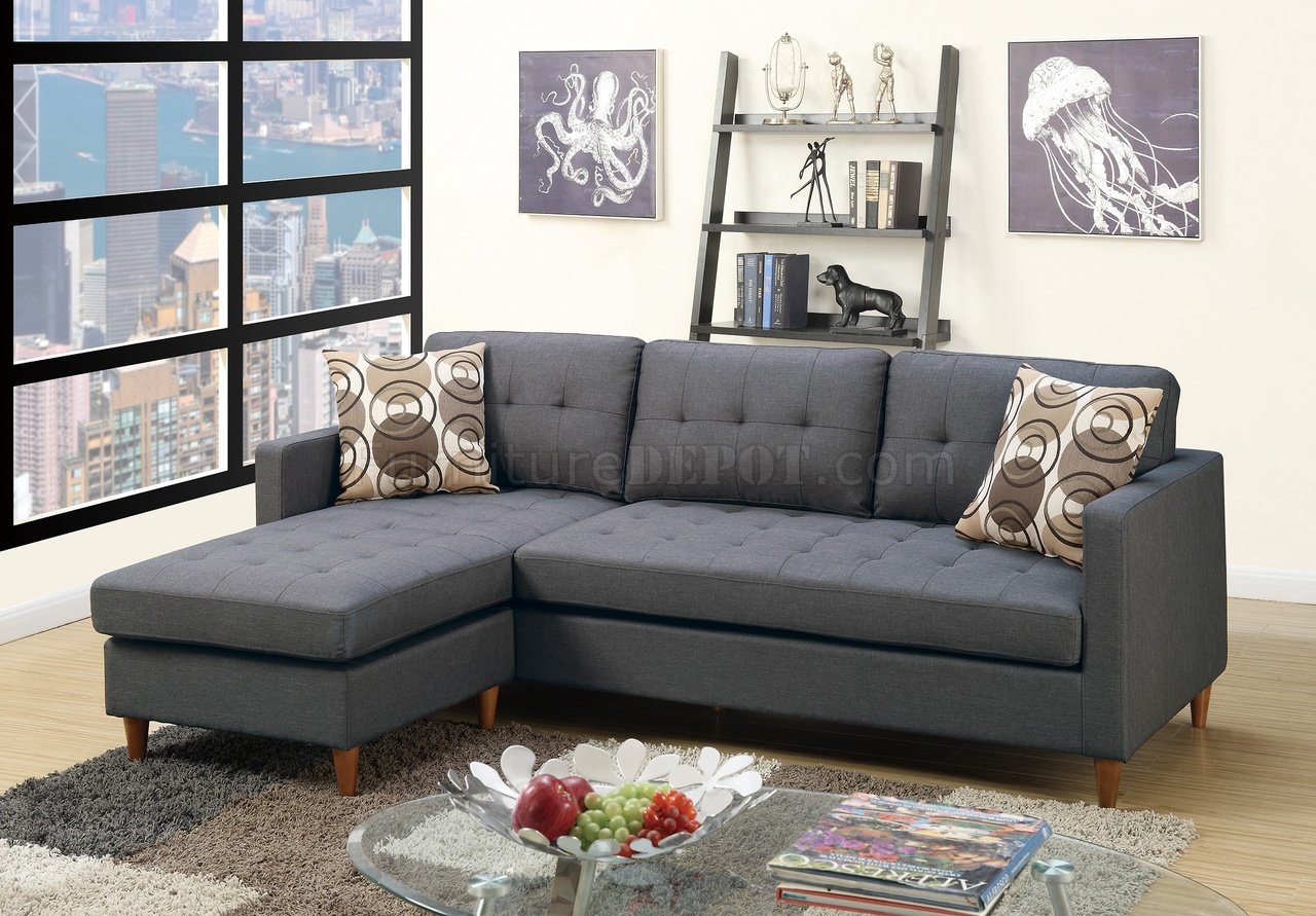 F7094 Reversible Sectional Sofa in Blue Grey Fabric by Boss - Click Image to Close